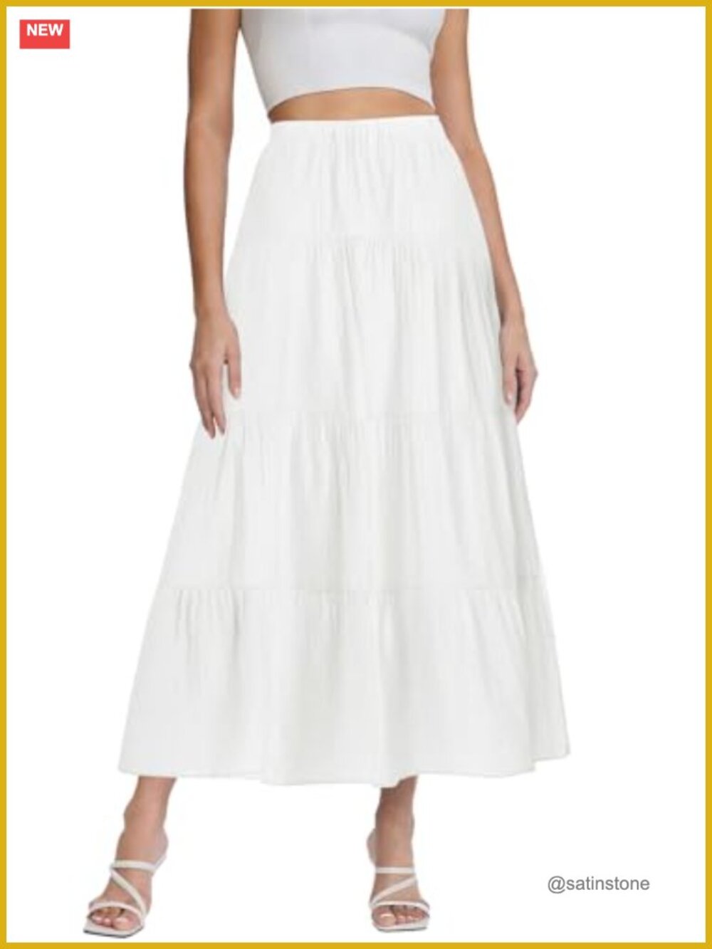 Women's White Maxi Skirt Summer Boho Flowy Pleated Tiered High Waist A-Line